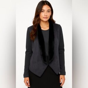 Ann Taylor Faux Shearling Jacket Women’s Medium Black Open Front Fall
